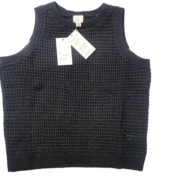 A New Day Black Sleeveless Textured Knit Sweater Tank Top Small - Picture 1 of 5